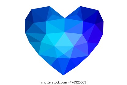 Blue heart isolated on white background. Geometric rumpled triangular low poly origami style gradient graphic illustration. Vector polygonal design for your business.