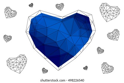 Blue heart isolated on white background. Geometric rumpled triangular low poly origami style gradient graphic illustration. Vector polygonal design for your business.