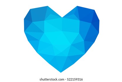 Blue heart isolated on white background. Geometric rumpled triangular low poly origami style gradient graphic illustration. Vector polygonal design for your business.