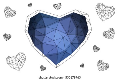 Blue heart isolated on white background. Geometric rumpled triangular low poly origami style gradient graphic illustration. Vector polygonal design for your business.