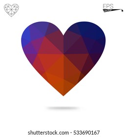 Blue heart isolated on white background. Geometric rumpled triangular low poly origami style gradient graphic illustration. Vector polygonal design for your business.