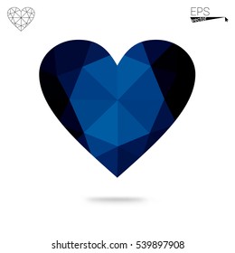 Blue heart isolated on white background. Geometric rumpled triangular low poly origami style gradient graphic illustration. Vector polygonal design for your business.