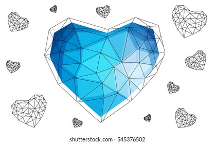 Blue heart isolated on white background. Geometric rumpled triangular low poly origami style gradient graphic illustration. Vector polygonal design for your business.
