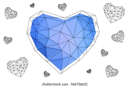 Blue heart isolated on white background. Geometric rumpled triangular low poly origami style gradient graphic illustration. Vector polygonal design for your business.