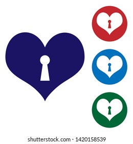 Blue Heart with keyhole icon isolated on white background. Locked Heart. Love symbol and keyhole sign. Set color icon in circle buttons. Vector Illustration