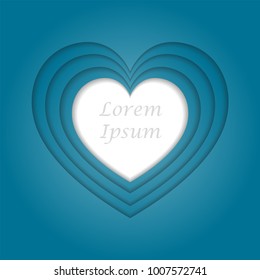 Blue heart in multiple levels in paper style with white background