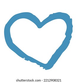 Blue Heart Not Perfectly Drawn With A Brush, Isolated On White, Flat Vector, Heart Outline With Jagged Edges