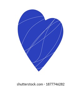 Corazón azul con textura abstracta original. Elemento aislado, valentina sobre fondo blanco. Para postales de diseño web, afiche, banner, felicitaciones por el Día de San Valentín. Estilo plano. Imagen del vector
