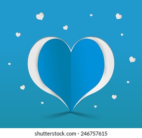 Blue heart paper sticker. Vector illustration