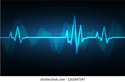 Blue Heart pulse monitor with signal. Heart beat. ekg icon wave