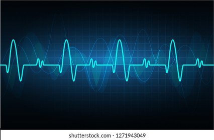 Blue Heart pulse monitor with signal. Heart beat. ekg icon wave