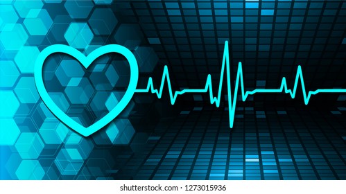 Blue Heart pulse monitor with signal. Heart beat. ekg icon wave