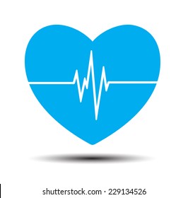 Blue Heart Pulse Monitor With Signal. Heart Beat. Icon.