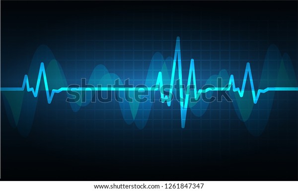 Blue Heart Pulse Monitor Signal Heart Stock Vector Royalty Free 1261847347 8649