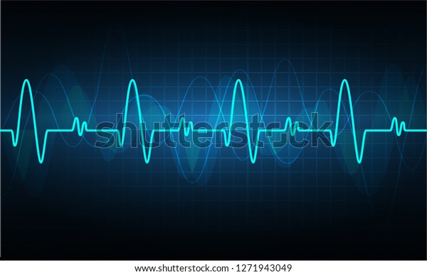 信号付き青いハートパルスモニター ハートビート 心電図アイコン波 のベクター画像素材 ロイヤリティフリー