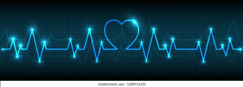 Blue Heart pulse monitor with signal.Vector tech line wave and technology digital business using as background and wallpaper
