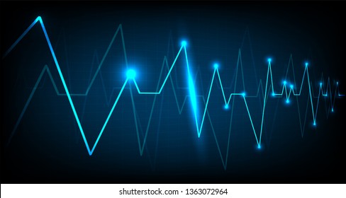 Blue Heart pulse monitor with signal.Vector tech line wave and technology digital business using as background and wallpaper