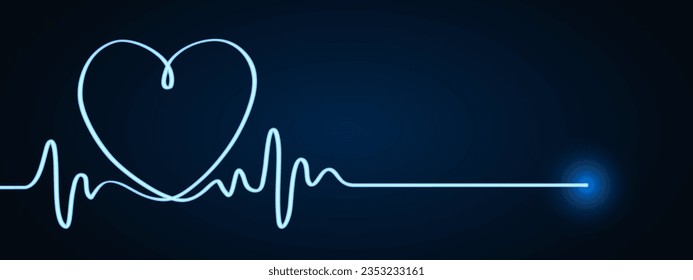 Corazón azul y pulso de una línea dibujado a mano, signo cardiograma, latido cardiográfico electrocardiograma - vector stock