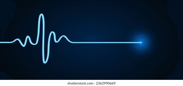 Blue heart and pulse one line hand drawn, cardiogram sign, electrocardiogram heartbeat - vector