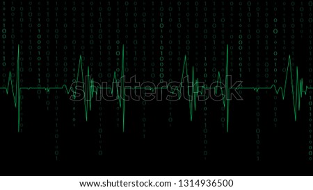 Blue heart pulse signal with binary code background on monitor, healthcare concept. 