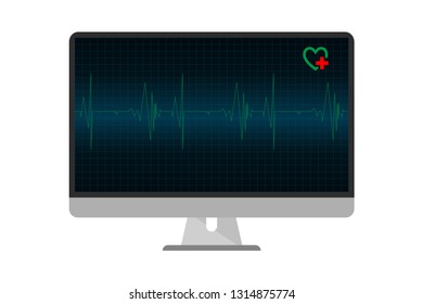 Blue heart pulse signal on monitor, health care concept. 