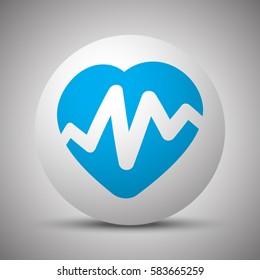 Blue Heart Rate Pulse icon on white sphere