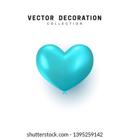 Blue Heart Realistic Balloon Isolated On White Background