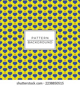 Blue heart and red dots on yellow background in seamless pattern, vector illustration.