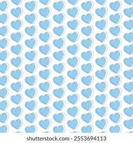 Blue heart seamless pattern.Love repeat pattern with pastel cute hearts isolated on white background.Vector graphic illustration wallpaper for valentine, wedding, anniversary, birthday.