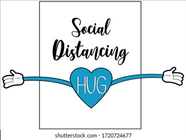 blue heart sending you hug from a social distance lettering love positive quotes corona,covid 19,stationary,paper,card,quarantine,lockdown,card,mug design,decorative