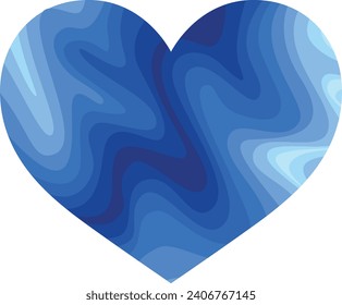 blue heart shape with different shades and colors inside, heart shape vector illustration.