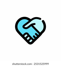Blue heart shape hand shake color icon