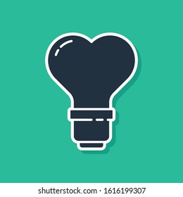 Blue Heart shape in a light bulb icon isolated on green background. Love symbol. Valentine day symbol.  Vector Illustration