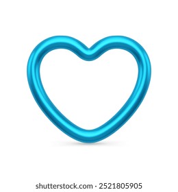 Blue heart shape symbol of love realistic 3d vector illustration. Bright Christmas tree festive decor or Valentines romance date holiday metallic luxury design template