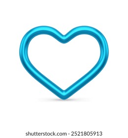 Blue heart shape symbol of love realistic 3d vector illustration. Bright Christmas tree festive decor or Valentines romance date holiday metallic luxury design template