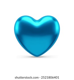 Blue heart shape symbol of love realistic 3d vector illustration. Bright Christmas tree festive decor or Valentines romance date holiday metallic luxury design template
