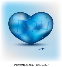 Blue heart shape with water drops