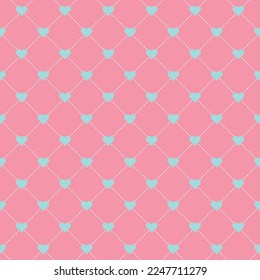 Blaues Herz und weißes Quadrat auf rosafarbenem Hintergrund. Alles Gute zum Valentinstag! Herzmuster auf rosafarbenem Hintergrund.