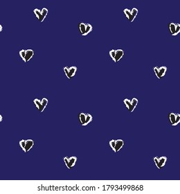 Blue Heart shaped brush stroke seamless pattern background for fashion textiles, graphics