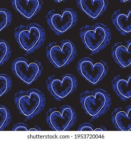 Blue Heart shaped brush stroke seamless pattern background for fashion textiles, graphics