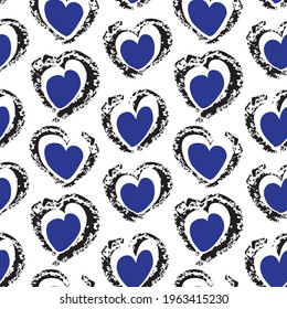 Blue Heart shaped brush stroke seamless pattern background for fashion textiles, graphics