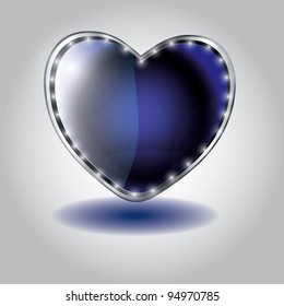 blue heart shaped glass button. vector illustration on valentine`s day