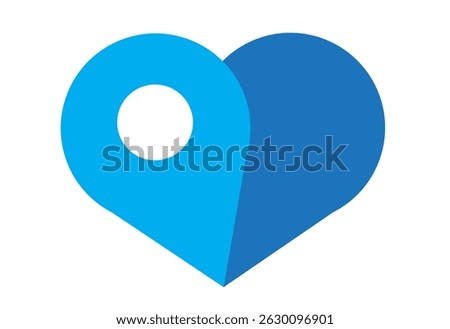 Blue Heart Shaped Icon with Location Icon. Editable Clip Art.