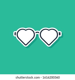 Blue Heart shaped love glasses icon isolated on green background. Suitable for Valentine day card design.  Vector Illustration