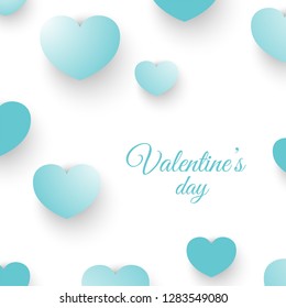 Blue heart shapes decorated white background with stylish lettering of valentine's day. Can be used as greeting card design.