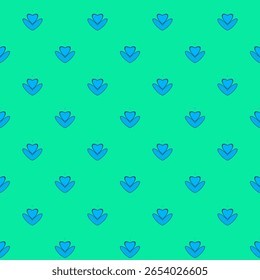 Blaue Herzformen sind gleichmäßig über einen grünen Hintergrund verteilt, wodurch ein einfaches und sich wiederholendes Muster entsteht. Das Design vermittelt ein Gefühl der Ruhe mit seiner kühlen Farbpalette.