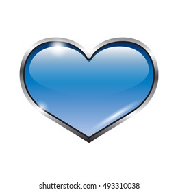 Blue heart in a silver frame, transparent background, vector