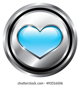 Blue heart in a silver frame, transparent background, vector