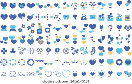 Blue heart simple icon set