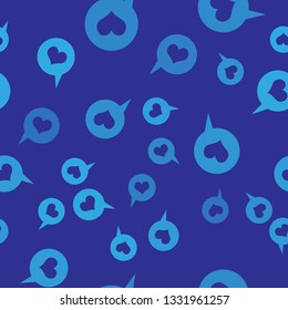 Blue Heart in speech bubble icon isolated seamless pattern on blue background. Heart shape in message bubble. Love sign. Valentines day symbol. Vector Illustration